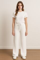 Kadın Beli Lastikli Pol Paça Pantolon