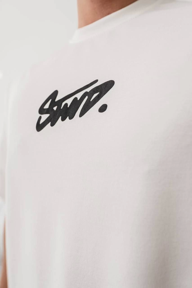 Erkek Baskılı Oversize T-shirt - Beyaz