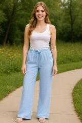 Kadın Beli Lastikli Pol Paça Pantolon