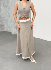 Gi̇o Çi̇zgi̇li̇ Garni̇li̇ Mi̇di̇ Etek Yelek Takim