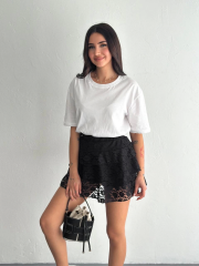 Dantel Şortlu Etek - Siyah