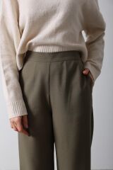 Beli Yarım Lastikli Palazzo Pantolon - Haki
