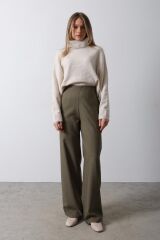 Beli Yarım Lastikli Palazzo Pantolon - Haki