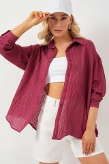 Uzun Oversize Gömlek 20320 - Bordo