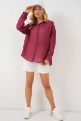 Uzun Oversize Gömlek 20320 - Bordo