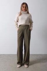 Beli Yarım Lastikli Palazzo Pantolon - Haki