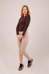 Yaka Detay Uzun Kollu Basic Kahverengi Bluz