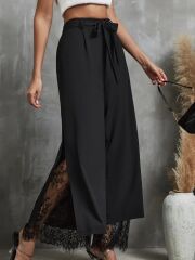 Kadın Yüksek Bel Belden Kuşaklı üst Dalgıç Alt Dantel Detaylı Dalgıç Pantolon Takım