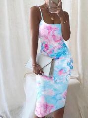 Kadın Omuz Askılı Dijital Baskılı Midi Boy Elbise