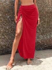 Kadın Yüksek Bel Yandan Büzgülü Uzun Tül Detaylı Pareo