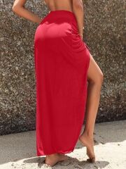 Kadın Yüksek Bel Yandan Büzgülü Uzun Tül Detaylı Pareo