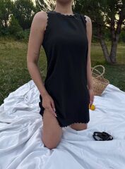 Kadın Keten Kumaş Kolsuz Mini Boy Elbise