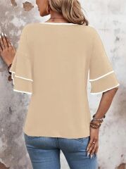 Kadın Kısa Kollu V Yakalı Viskon Bluz