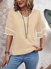 Kadın Kısa Kollu V Yakalı Viskon Bluz