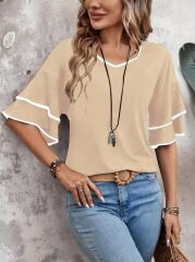 Kadın Kısa Kollu V Yakalı Viskon Bluz