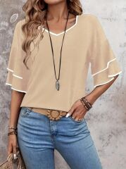 Kadın Kısa Kollu V Yakalı Viskon Bluz