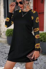 Kadın Uzun Kollu Bisiklet Yaka Krep Mini Boy Elbise