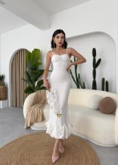 Dominic Eteği Büzgülü Midi Boy Elbise