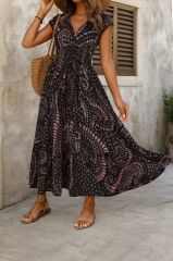 Kadın Kısa Yarasa Kanat Kollu V Yakalı Beli Büzgülü Süprem Elbise