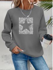 Kadın Uzun Kollu Bisiklet Yaka Desenli Viskon Iki Iplik Bluz