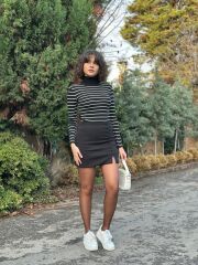 Kadın çizgili Kaşkorse Kumaş Tam Balıkçı Bluz