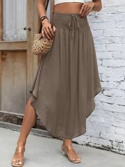 Kadın Yüksek Bel Belden Bağlamalı Asimetrik Kesim Detaylı Sandy Etek