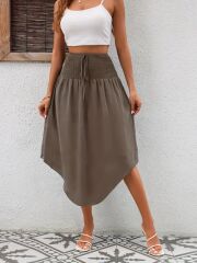Kadın Yüksek Bel Belden Bağlamalı Asimetrik Kesim Detaylı Sandy Etek