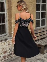 Kadın Askılı Omuzlardan Açık üst Süprem Alt Ithal Krep Elbise