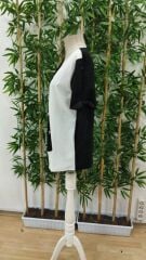 Kadın Kısa Kollu Kollardan Bağlamalı önden Asimetrik Kesim çift Renk Detaylı Düğmeli Ithal Krep Bluz