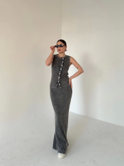 Uzun Etekli Önü Düğmeli Badi İkili Takım- Antrasit