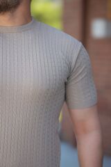 Erkek Bisiklet Yaka örgü Desenli Kısa örme Triko Kısa Kollu T-shirt