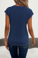 Kadın Kısa Kollu V Yakalı Kalp Desen Viskon Bluz