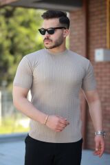 Erkek Bisiklet Yaka örgü Desenli Kısa örme Triko Kısa Kollu T-shirt