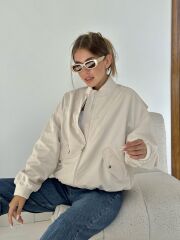 Bej Parçalı Bomber Ceket