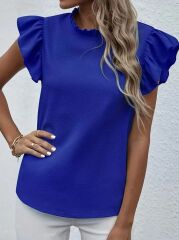 Kadın Kısa Kollu Fırfır Yakalı Bürümcük Bluz