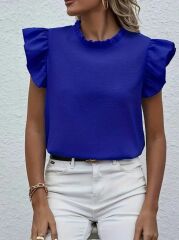 Kadın Kısa Kollu Fırfır Yakalı Bürümcük Bluz