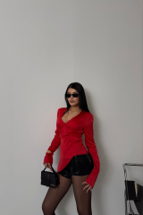 SATEN ANVELOP BLUZ MANŞET KOL - Kırmızı