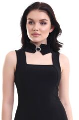 Kadın Kare Yaka Taş Detaylı Yaka Aksesuarlı Sandy Kumaş Fırsat Ürün Diz Üstü Elbise