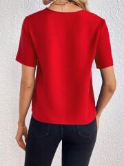 Kadın Kısa Kollu V Yakalı Ithal Krep Elbise