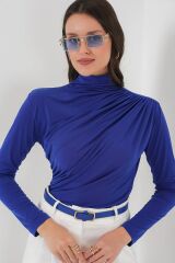 925 Büzgü Detaylı Sandy Bluz - Saks