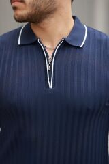 Erkek Fermuarlı Yakalı Kısa Kollu T-shirt