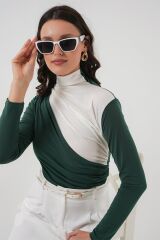 940 Büzgü Detaylı Sandy Bluz - Zümrüt Yeşili