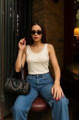 Kadın Dantel Detaylı Düğmeli Bluz