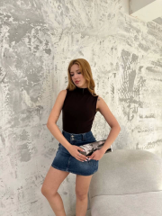 Kolsuz Yarım Bağazlı Badi Bluz - Siyah