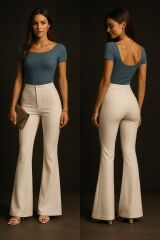 Kadın Yüksel Bel Ispanyol Paça Pantolon