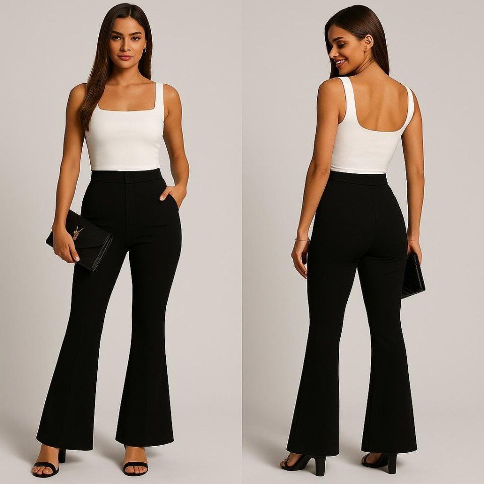 Kadın Yüksel Bel Ispanyol Paça Pantolon