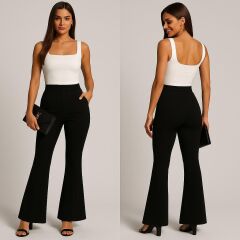 Kadın Yüksel Bel Ispanyol Paça Pantolon