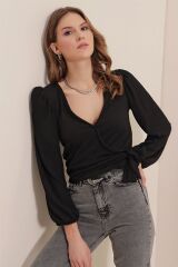 0441 Anvelop Örme Bluz - Siyah