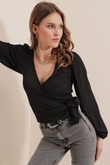 0441 Anvelop Örme Bluz - Siyah