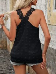 Kadın Dantel Askılı V Yakalı Sırtı çapraz Detaylı Ponpon Bluz